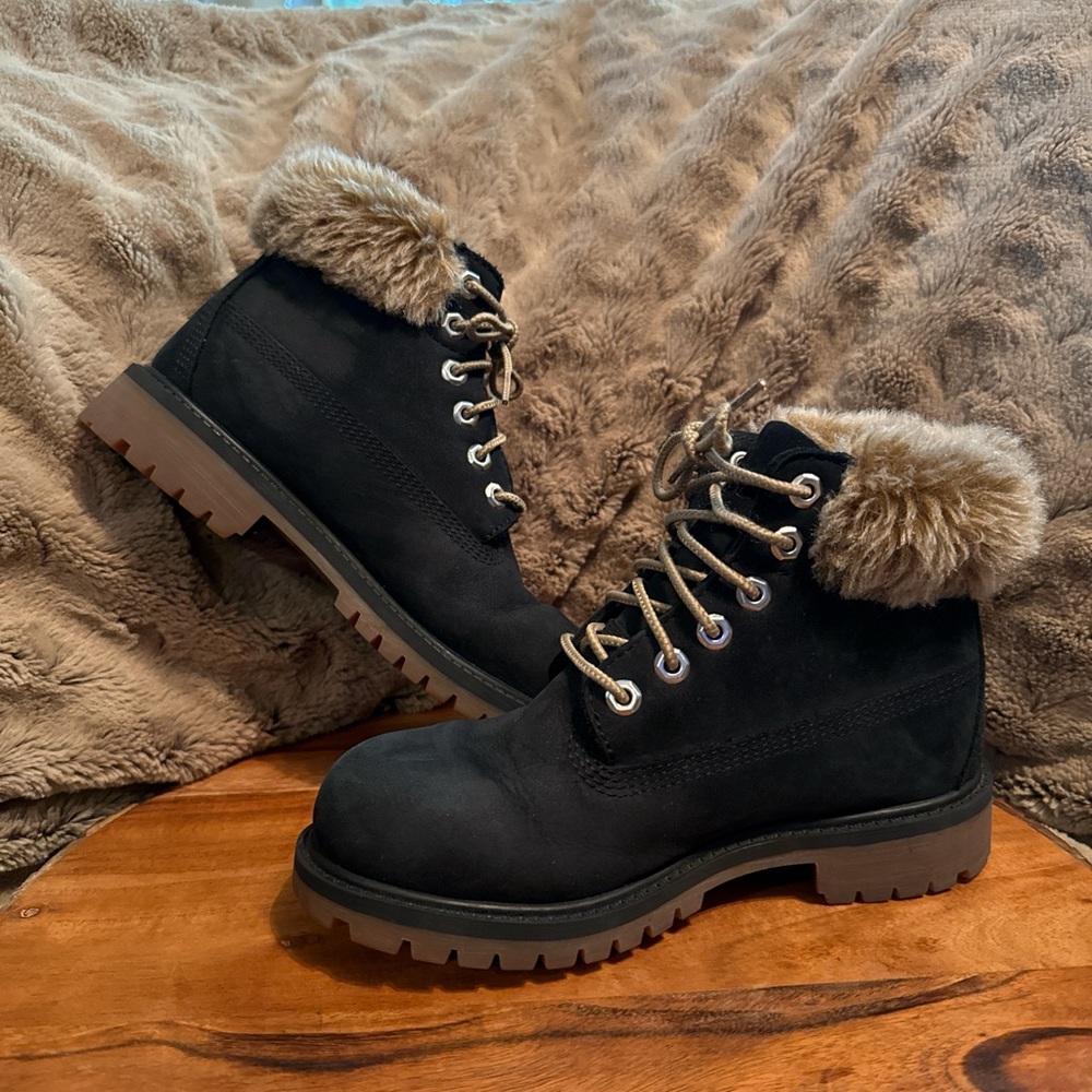 Timberland Black Fur-Lined Kids Boots